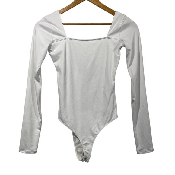 Hollister Bodysuit Womens XS Long Sleeve White Square Neck Super Soft Stretch - Picture 1 of 5
